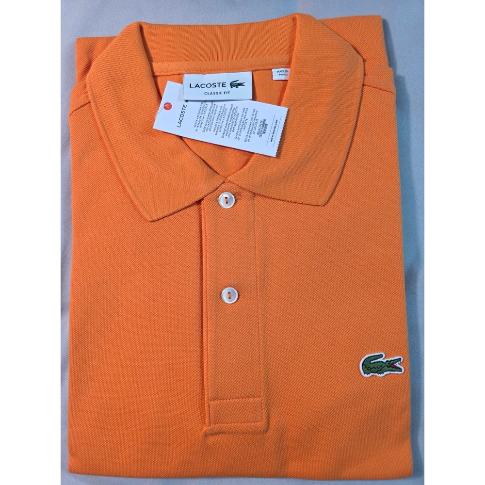 Lacoste Piqué Polo Shirt Mens Medium Orange Classic Fit Short Sleeve Cotton NEW